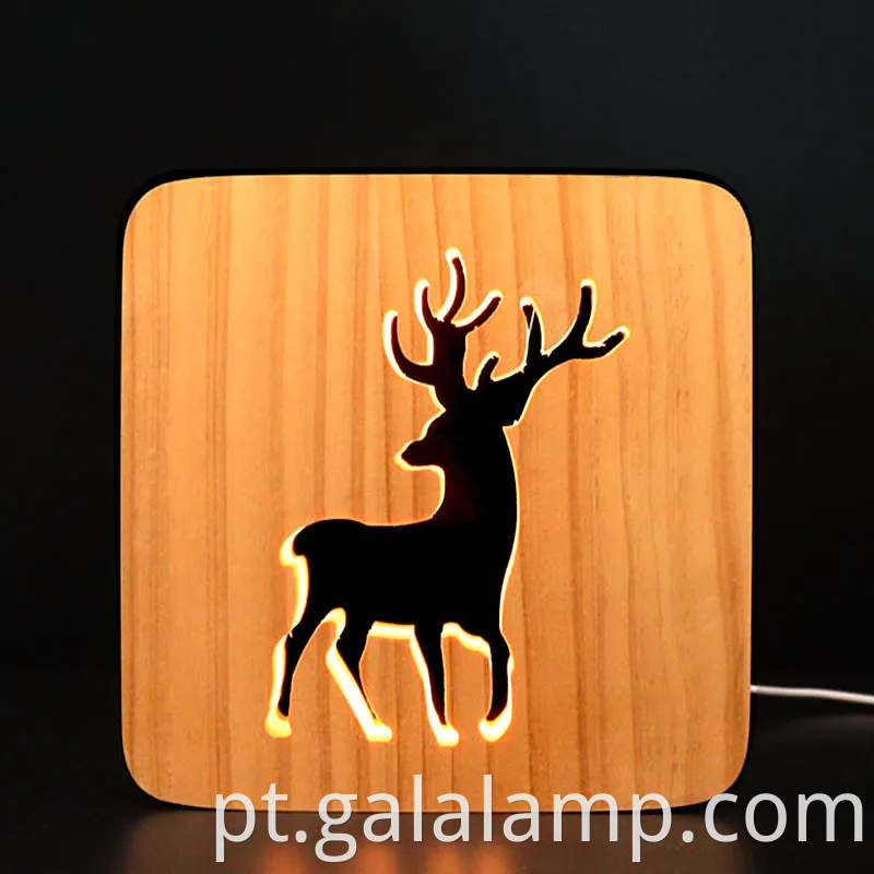 Luz criativa 3D Night, escultura oca de madeira maciça, lâmpada de mesa LED